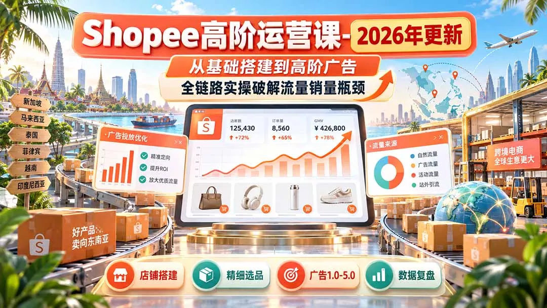 Shopee高阶运营课-更新9月，从基础搭建到高阶广告，全链路实操破解流量销量瓶颈-鱼见海资源网-免费PHP网站源码模板,插件软件网创AI智能体资源分享平台！
