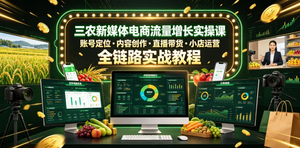 三农新媒体电商流量增长实操课，账号定位・内容创作・直播带货・小店运营，全链路实战教程客创社区-专注互联网轻资产资源整合与分享客创社区-专注互联网轻资产资源整合与分享