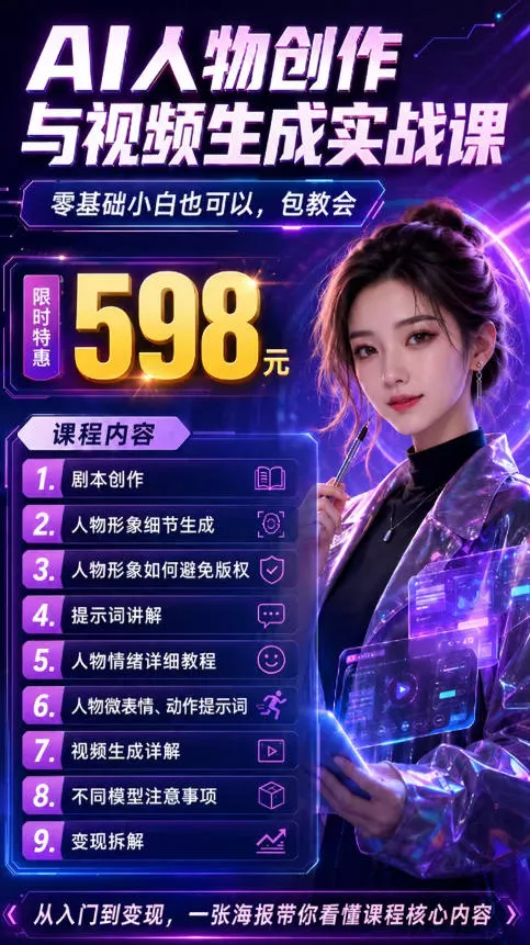 抖音5W粉丝博主的AI真人日系女孩制作教学，AI人物创作与视频生成实战课，新手也能快速起号涨粉变现(更新1002)
