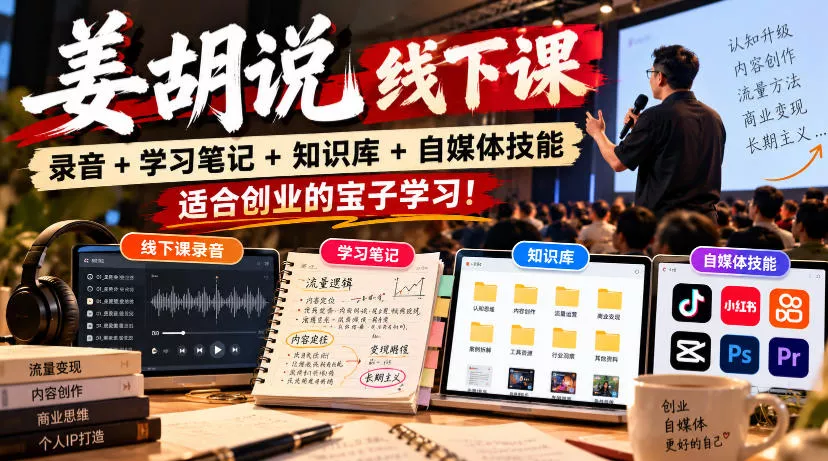 姜胡说线下课录音＋学习笔记＋知识库＋自媒体技能，适合创业的宝子学习！星享资源网HS游戏库