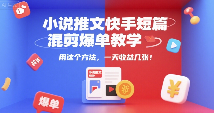 小说推文快手短篇混剪爆单教学，用这个方法，一天收益几张-客创社 - 专注互联网轻资产创业及网络项目资源整合与分享客创社-免费且强大的项目分享网站！