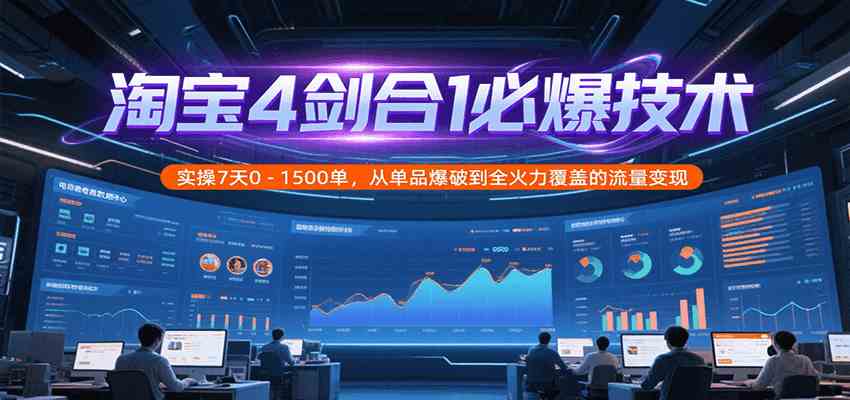 淘宝4剑合1必爆技术，实操7天0-1500单，从单品爆破到全火力覆盖的流量变现-客创社 - 专注互联网轻资产创业及网络项目资源整合与分享客创社-免费且强大的项目分享网站！