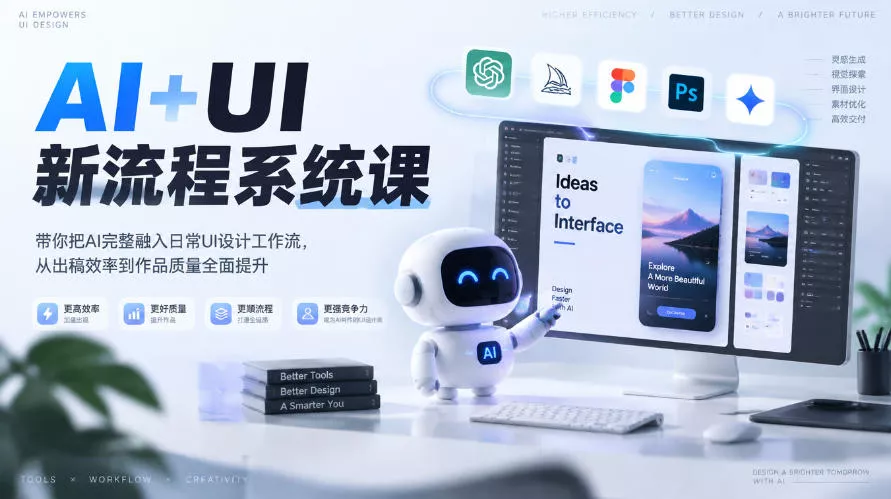 【无水印】AI+UI新流程系统课，带你把AI完整融入日常UI设计工作流，从出稿效率到作品质量全面提升(2026第4期) 《鱼见海科技》-鱼见海资源网-免费PHP网站源码模板,插件软件网创AI智能体资源分享平台！