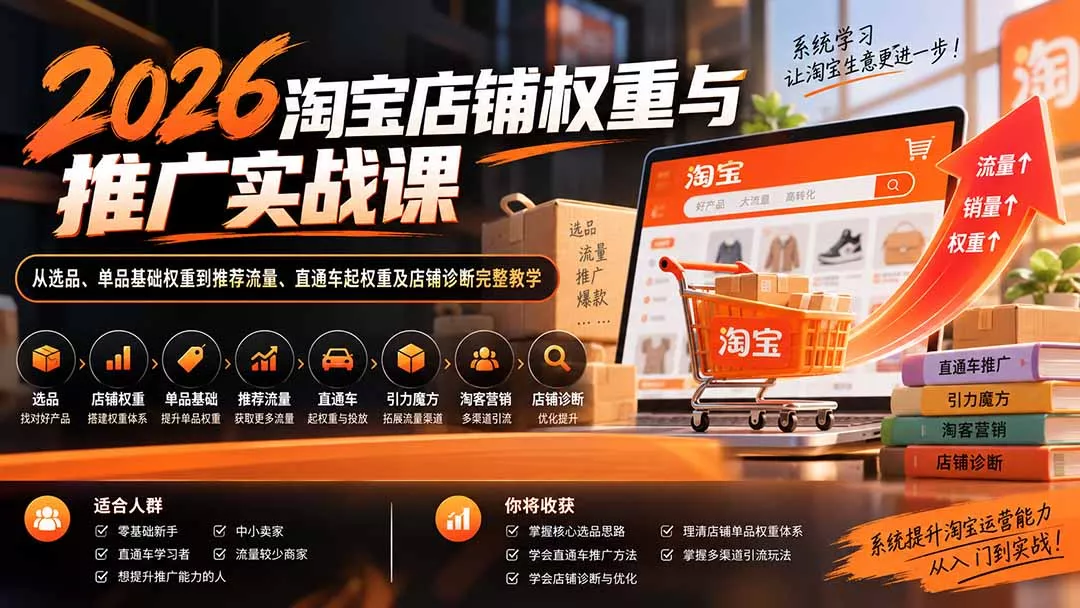 2026淘宝店铺权重与推广实战课：从选品、单品基础权重到推荐流量、直通车起权重及店铺诊断完整教学-鱼见海资源网-免费PHP网站源码模板,插件软件网创AI智能体资源分享平台！