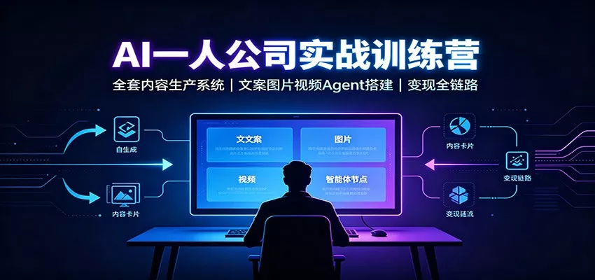 AI创作一人公司实战训练营：全套内容生产系统，文案图片视频Agent搭建变现全链路-鱼见海资源网-免费PHP网站源码模板,插件软件网创AI智能体资源分享平台！