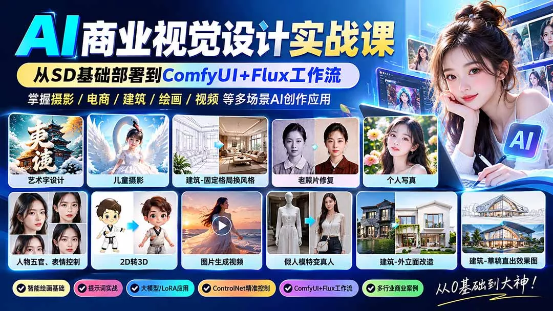 【无水印】AI商业视觉设计实战课：从SD基础部署到ComfyUI