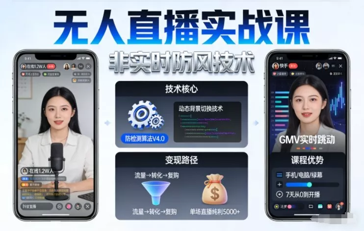宝子哥无人直播实战课，非实时防风技术，聚焦抖音快手等平台直播带货，轻松开启直播变现之路(更新2026年08月06日) 《鱼见海科技》-鱼见海资源网-免费PHP网站源码模板,插件软件网创AI智能体资源分享平台！