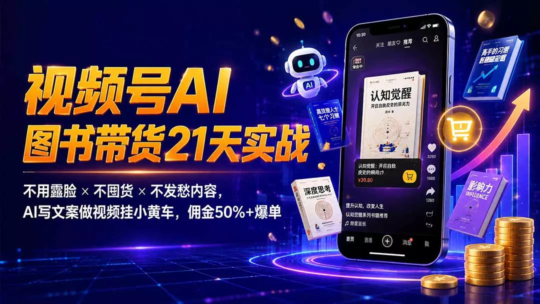 繁花视频号AI图书带货21天实战：不用露脸×不囤货×不发愁内容，