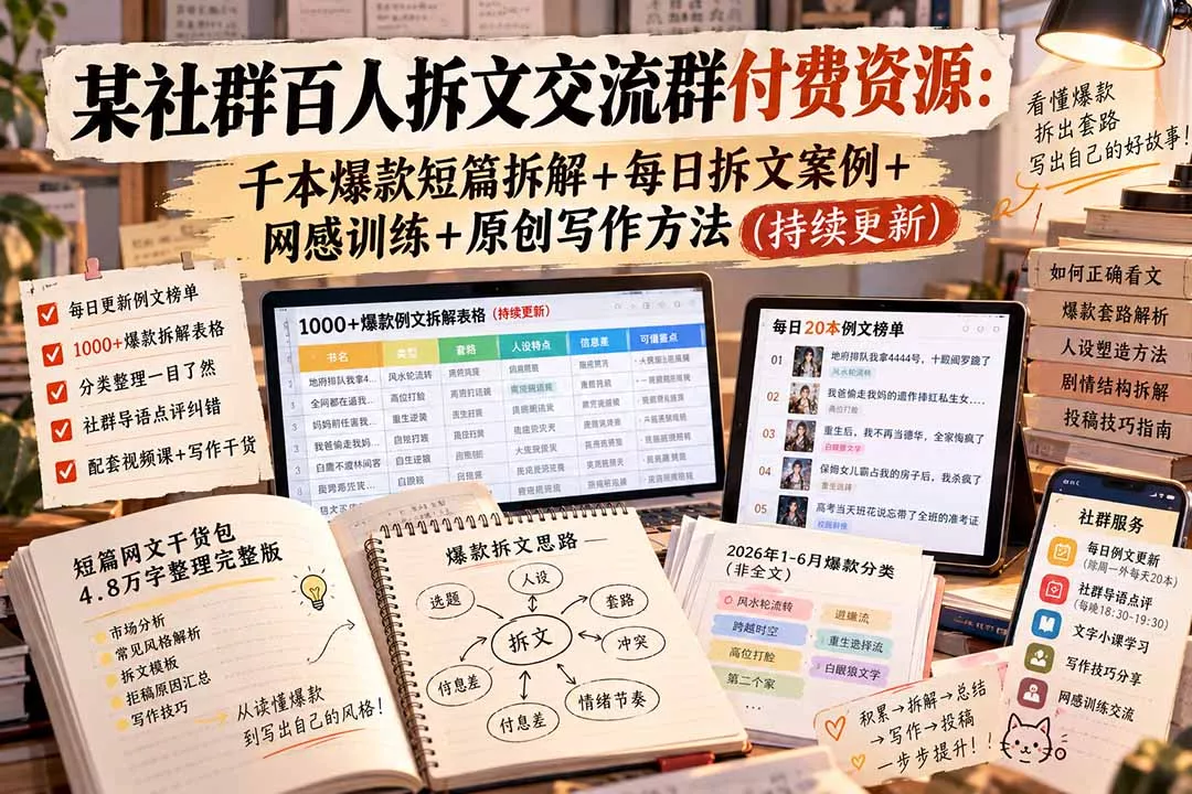 某社群百人拆文交流群付费资源-更新0929：千本爆款短篇拆解+每
