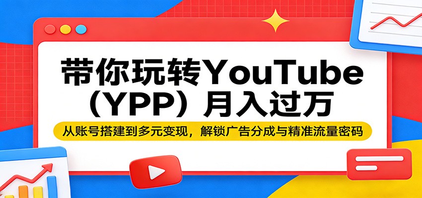 带你玩转YouTube(YPP)月入过万：从账号搭建到多元变现，解锁广告分成与精准流量密码客创社区-专注互联网轻资产资源整合与分享客创社区-专注互联网轻资产资源整合与分享