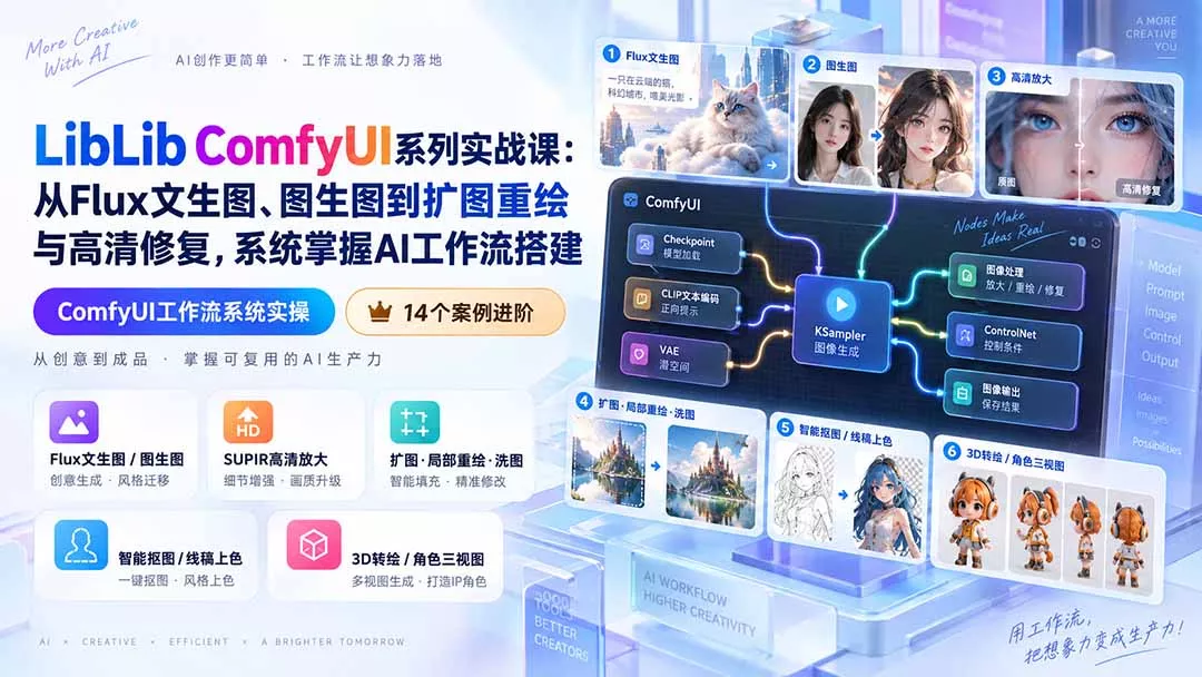 LibLib ComfyUI系列实战课：从Flux文生图、图生图
