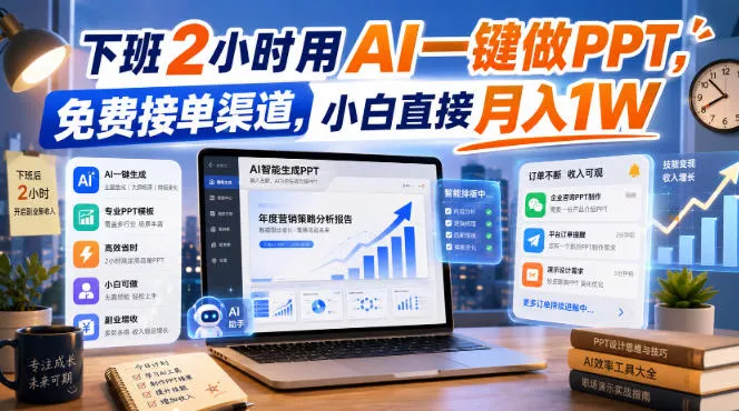 下班2小时用AI一键做PPT，免费接单渠道，小白直接月入1W【揭秘】客创社区-专注互联网轻资产资源整合与分享客创社区-专注互联网轻资产资源整合与分享