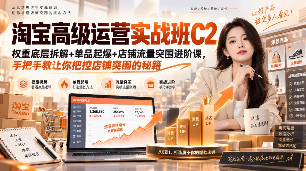 淘宝高级运营实战班C2｜权重底层拆解+单品起爆+店铺流量突围进阶课，手把手教让你把控店铺突围的秘籍星享资源网星享资源网