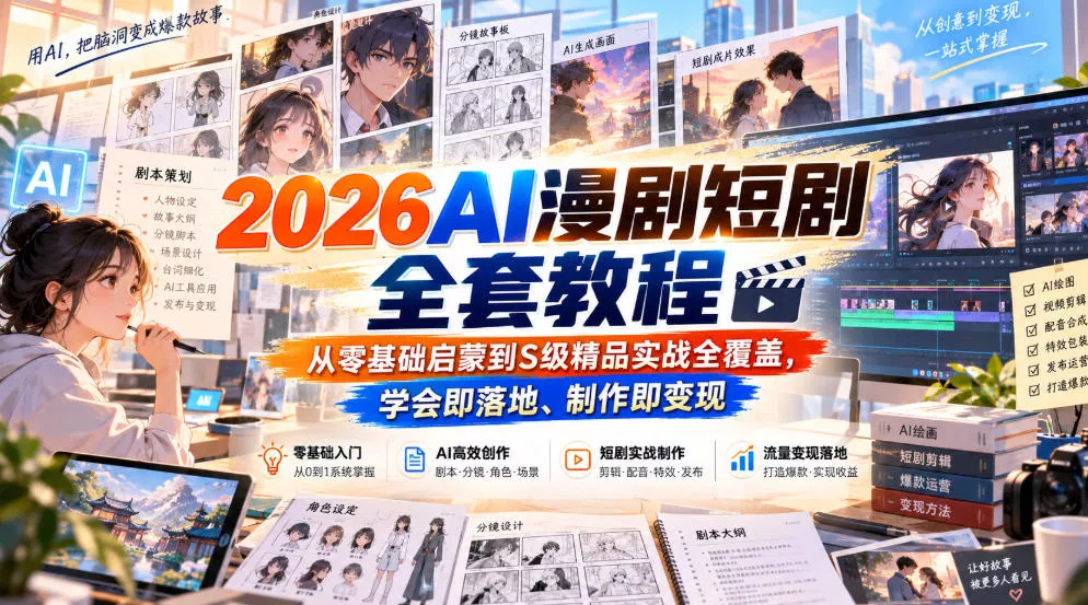 2026AI漫剧短剧全套教程，从零基础启蒙到S级精品实战全覆盖，学会即落地、制作即变现 《鱼见海科技》-鱼见海资源网-免费PHP网站源码模板,插件软件网创AI智能体资源分享平台！