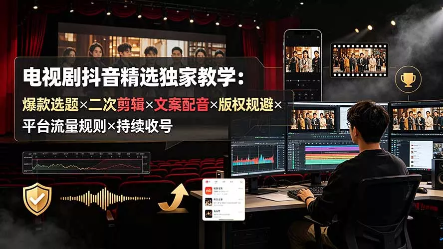 电视剧抖音精选独家教学:爆款选题×二次剪辑×文案配音×版权规避×平台流量规则×持续收益账号-软件百科