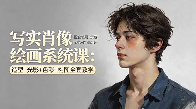写实肖像绘画系统课：造型+光影+色彩+构图全套教学，配套笔刷+示范+作业点评 《鱼见海科技》-鱼见海资源网-免费PHP网站源码模板,插件软件网创AI智能体资源分享平台！