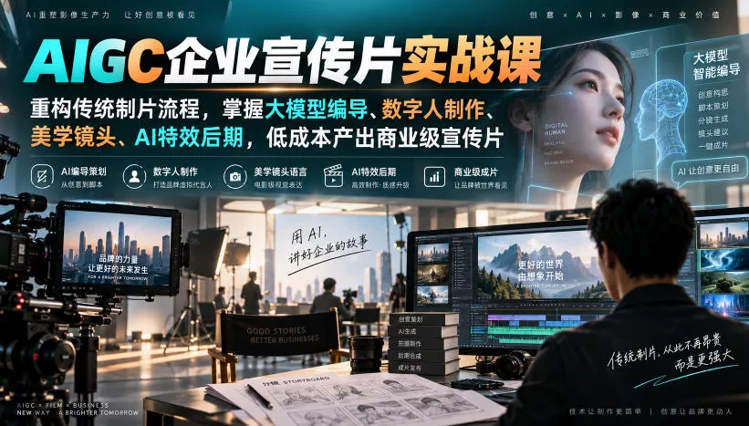 AIGC企业宣传片实战课，重构传统制片流程，掌握大模型编导、数字人制作、美学镜头、AI特效后期，低成本产出商业级宣传片星享资源网星享资源网