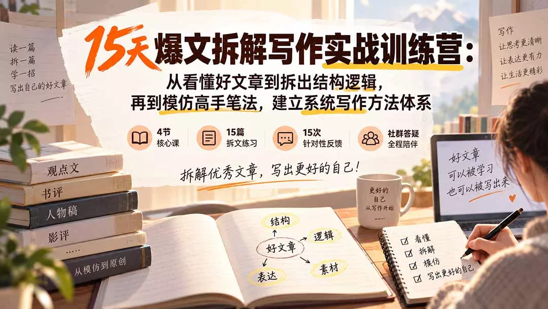 15天爆文拆解写作实战训练营：从看懂好文章到拆出结构逻辑，再到模仿高手笔法，建立系统写作方法体系客创社区-专注互联网轻资产资源整合与分享客创社区-专注互联网轻资产资源整合与分享