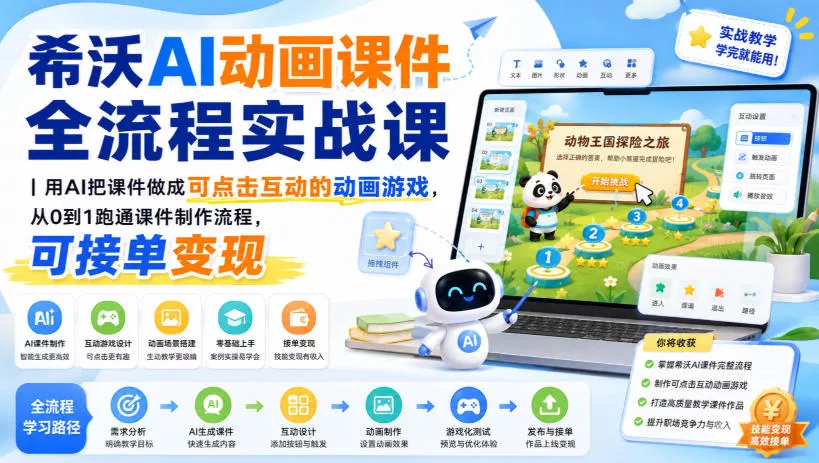 希沃AI动画课件全流程实战课｜用AI把课件做成可点击互动的动画游戏，从0到1跑通课件制作流程，可接单变现 《鱼见海科技》-鱼见海资源网-免费PHP网站源码模板,插件软件网创AI智能体资源分享平台！