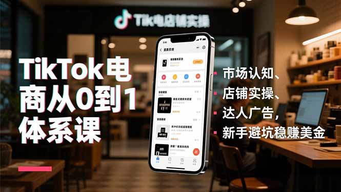 TikTok电商从0到1体系课，市场认知、店铺实操、达人广告，新手避坑稳赚美金客创社区-专注互联网轻资产资源整合与分享客创社区-专注互联网轻资产资源整合与分享