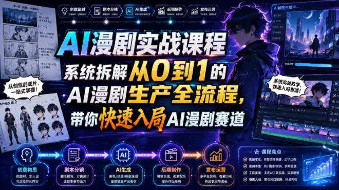 AI漫剧实战课程，系统拆解从0到1的AI漫剧生产全流程，带你快速入局AI漫剧赛道-鱼见海资源网-免费PHP网站源码模板,插件软件网创AI智能体资源分享平台！