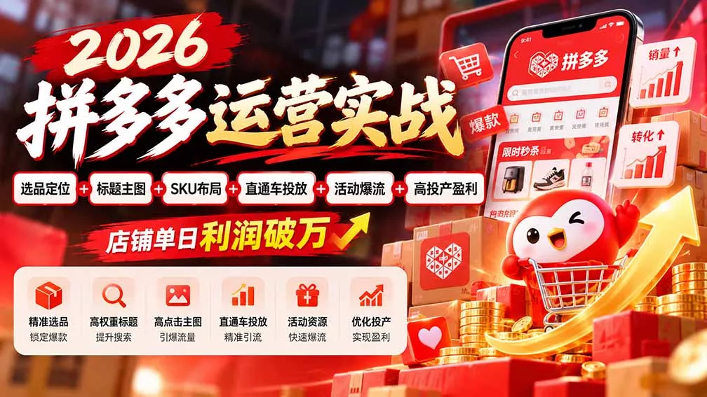 2026拼多多运营实战-更新1002：选品定位+标题主图+SKU布局+直通车投放+活动爆流+高投产盈利 店铺单日利润破万星享资源网HS游戏库