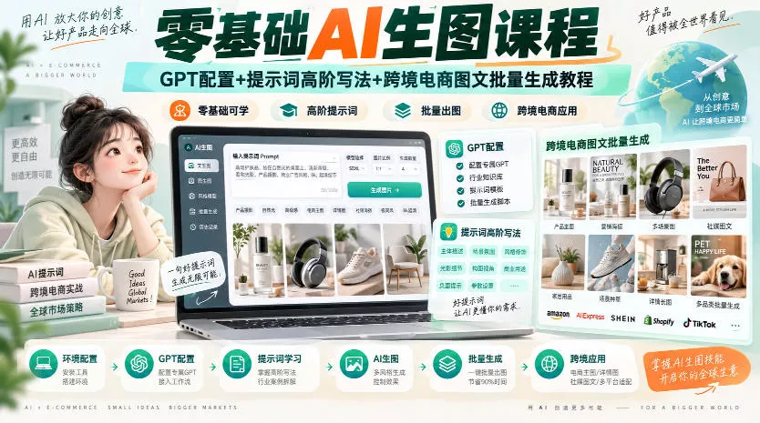 零基础AI生图课程，GPT配置+提示词高阶写法+跨境电商图文批量生成教程星享资源网星享资源网
