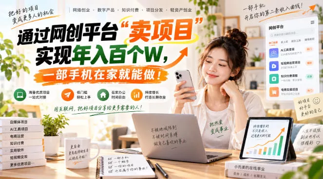 网创平台“卖项目”实现年入百万,一部手机在家就能做! 网创平台“卖项目”实现年入百万,一部手机在家就能做!