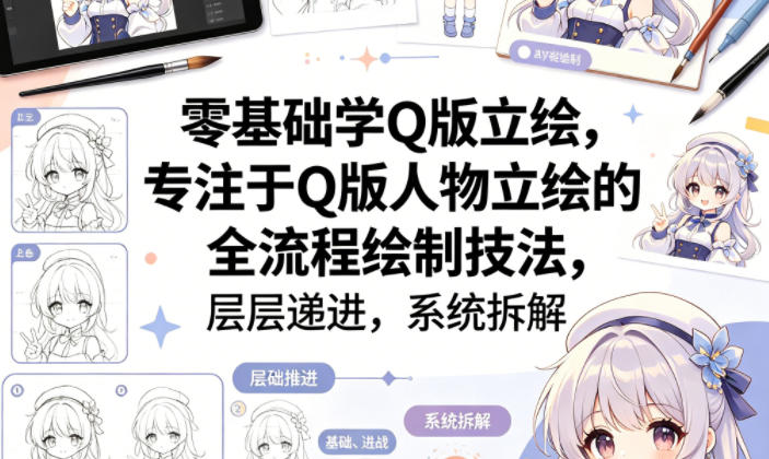 零基础学Q版立绘，专注于Q版人物立绘的全流程绘制技法，层层递进，系统拆解-九九网创