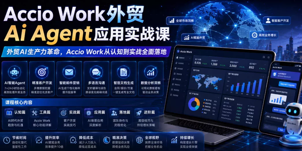 Accio Work外贸Ai Agent应用实战课，外贸AI生产力革命，Accio Work从认知到实战全面落地客创社区-专注互联网轻资产资源整合与分享客创社区-专注互联网轻资产资源整合与分享