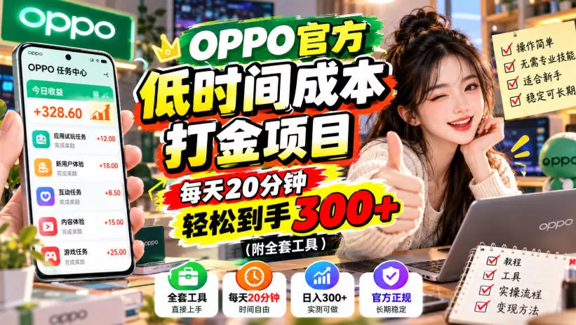 OPPO官方低时间成本打金项目，每天20分钟，轻松到手300+(附全套工具)【揭秘】-鱼见海资源网-免费PHP网站源码模板,插件软件网创AI智能体资源分享平台！
