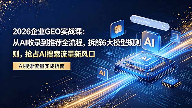 2026 企业GEO实战课：从AI收录到推荐全流程，拆解6大模型规则，抢占 AI 搜索流量新风口-鱼见海资源网-免费PHP网站源码模板,插件软件网创AI智能体资源分享平台！
